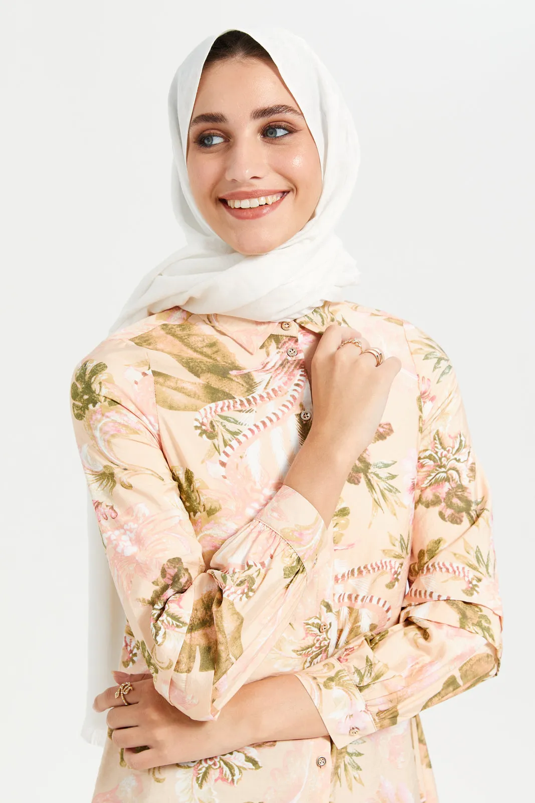 Women Apricot Floral Print Shirt